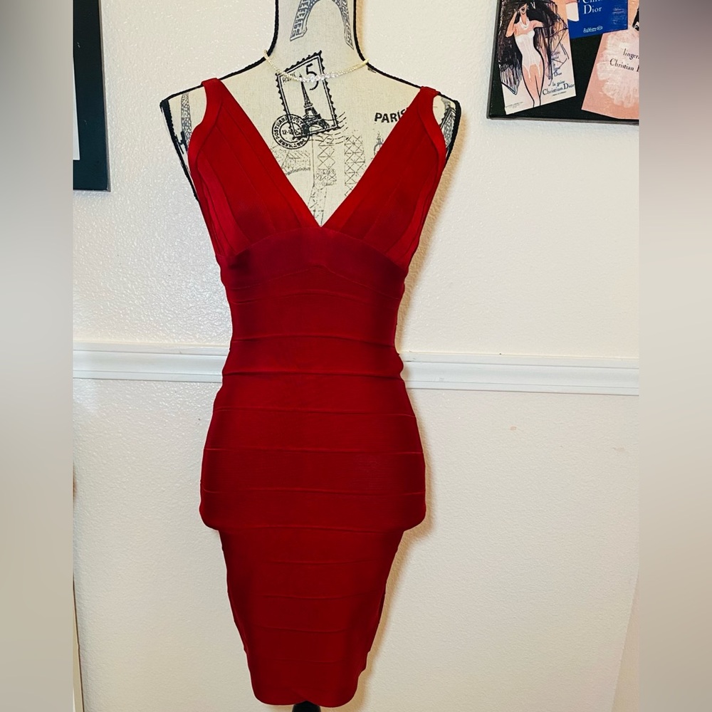 Red Wine/Burgundy Herve Leger Bandage Dress